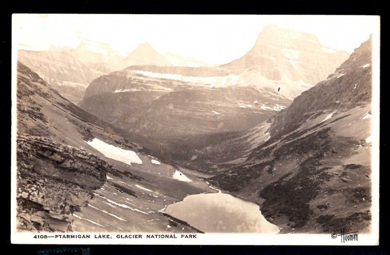 Montana PTARMIGAN LAKE, Glacier National Park DOPS stamp box RPPC