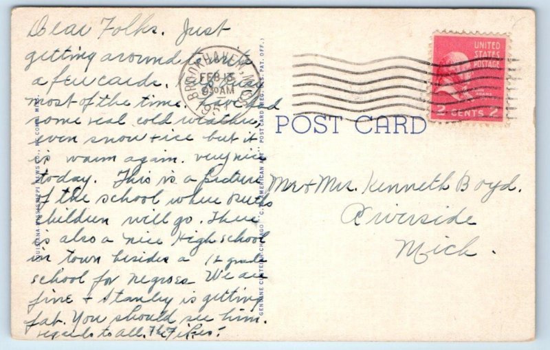 BROOKHAVEN, Mississippi MS ~ ELEMENTARY SCHOOL 1941 Lincoln County Postcard