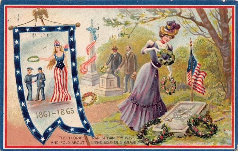 J79/ Patriotic Postcard c1910 Memorial Day Decoration Civil War 391