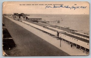 Oak Bluffs Cape Cod Massachusetts  Sea View Ave  Bath Houses  Postcard  1945