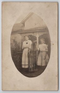 RPPC Edwardian Girls Posing at Fence Walford Iowa Real Photo Postcard R4