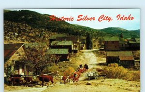 Historic SILVER CITY, ID Idaho  CATTLE DRIVE~Dirt STREET SCENE  c1950s  Postcard