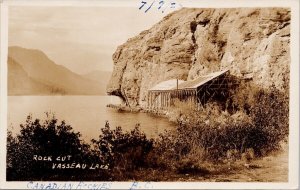 Vaseux Lake BC Rock Cut Okanagan Valley c1928 Real Photo Postcard H25