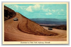 Vintage 1967 Postcard Antique Cars on Switchback Pike's Peak Highway Colorado