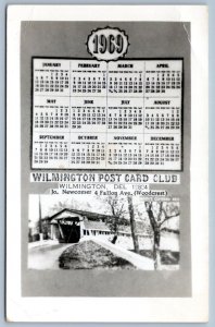 1969 RPPC WILMINGTON DELAWARE POST CARD CLUB CALENDAR POSTCARD COVERED BRIDGE