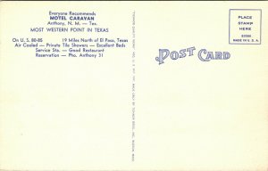 Anthony, New Mexico - Texas Postcard MOTEL CARAVAN COURTS Roadside Linen c1950s