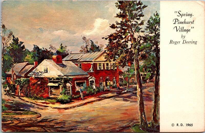 1969 1965 Vintage Postcard Pinehurst Village Reproduction of Oil Painting