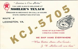 Lexington Virginia Mohler's Texaco Rte 4 Ham QSL Card Radio KCJ-5705 Postcard U7