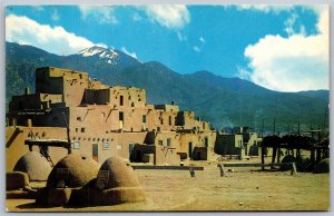 Vtg New Mexico NM Vista of Taos Pueblo & Sangre De Cristo Range View Postcard