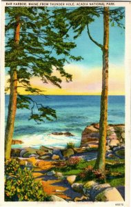 Bar Harbor ME from Thunder Hole, Acadia Nat'l Park Vintage Postcard B44