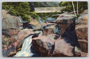 White Mountains NH~Upper Falls Of The Ammonoosuc In Bretton Woods~Linen Postcard
