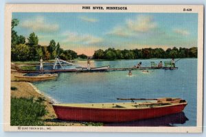 Pine River Minnesota Postcard Scenic View Fishing Boat Lake 1948 Antique Vintage