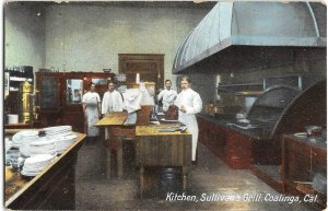 SULLIVAN'S GRILL Kitchen Interior Coalinga CA Chefs Cooks Antique Postcard 1910s