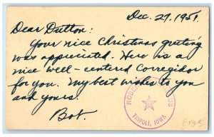 1951 Robert W. Shields Christmas Tripoli Iowa IA Posted Vintage Postal Card