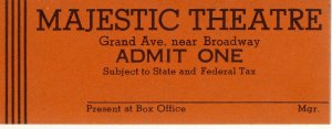 Early MAJESTIC THEATRE TICKET, Oklahoma City, Oklahoma/OK, 1950's?