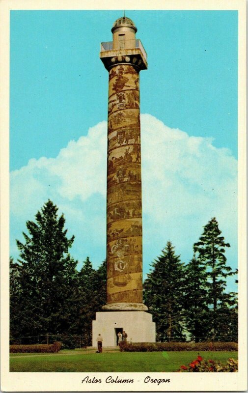 Astor Column Oregon Portland Oregon Sunset Empire Postcard VTG