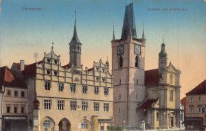 LEITMERITZ CZECH REPUBLIC~RATHAUS und STADTKIRCHE~1912 TINTED PHOTO POSTCARD