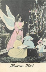 c1910 Christmas Tree angel children hand colored #310 Postcard 25-10437
