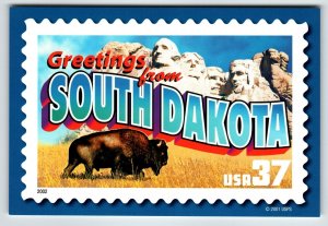 Greetings From South Dakota Large Letter Chrome Postcard USPS 2001 Bull Unused