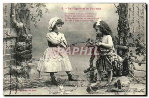 Old Postcard Fun Children The Grasshopper and the Ant