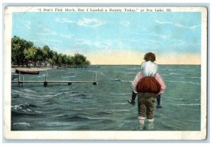 1927 I Don't Fish Much But I Landed Beauty Today Fox Lake Illinois IL Postcard