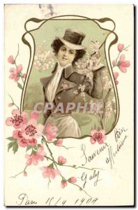 Old Postcard Fantasy Flowers Woman