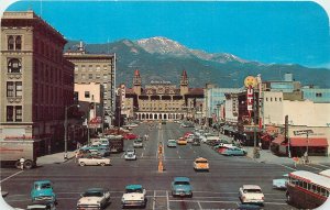 Postcard 1950s Colorado Springs Colorado Pikes Peak Ave autos Sanborn Co24-1858