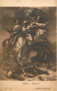 Fine art postcard painting Versailles Roll Halte la cavalry knight