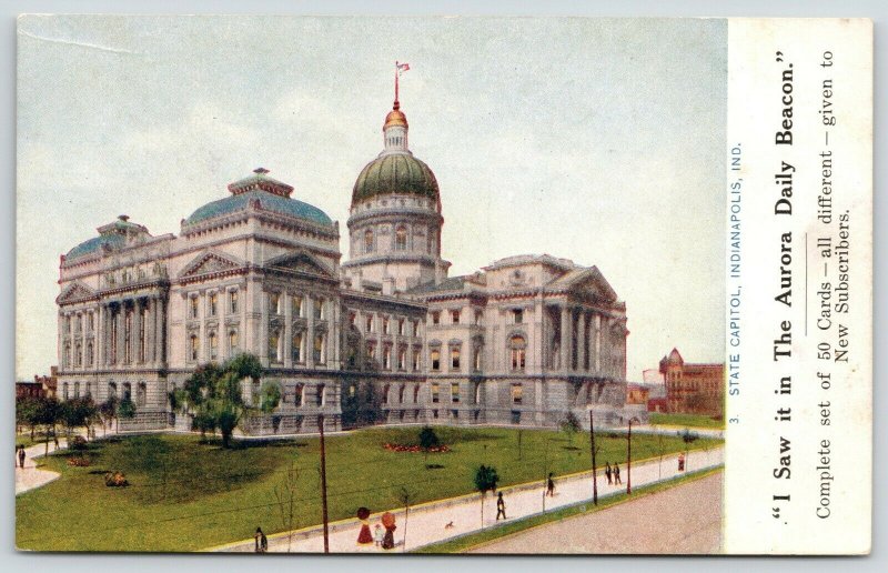 Indianapolis Indiana~State Capitol~Aurora Illinois Daily Beacon Newspaper~c1910 