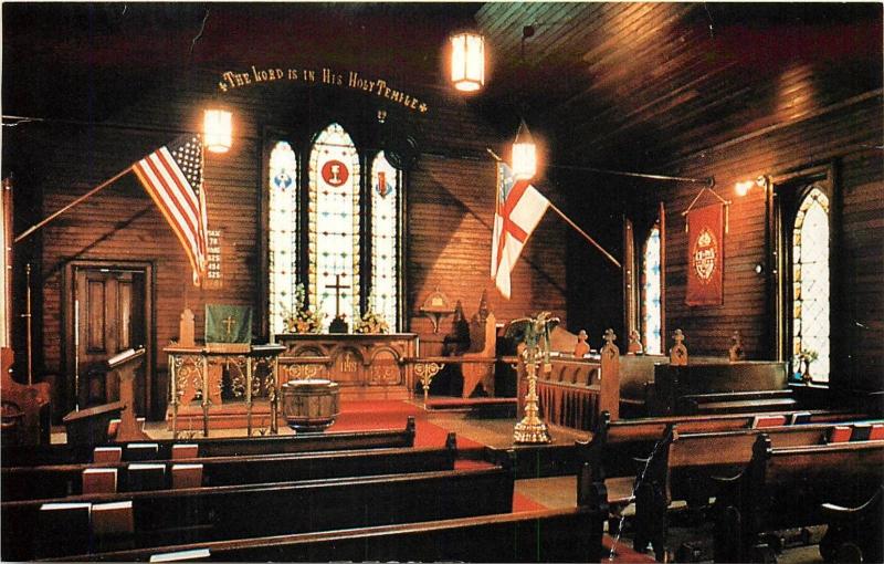 Trinity Episcopal Church Mackinac Island Michigan interior view alter Postcard