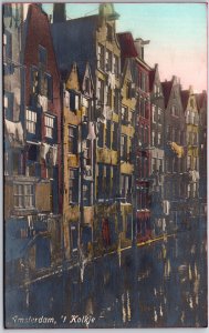 Amsterdam 'T Kolkje Netherlands Canal BBuildings Apartments Postcard