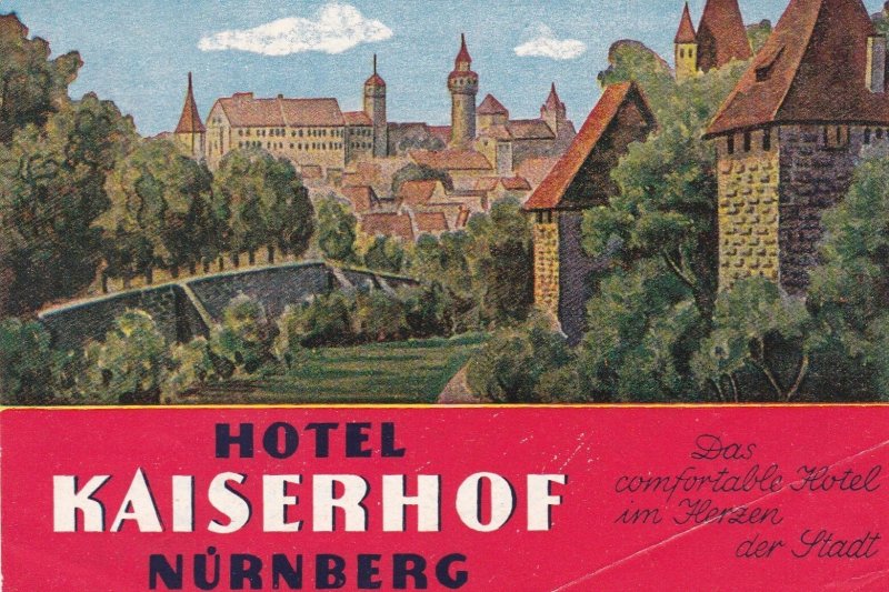 Germany Nuernberg Hotel Kaiserhof Vintage Luggage Label sk3256