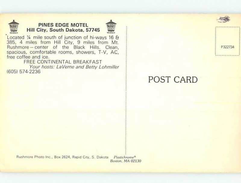 Unused Pre-1980 OLD CARS & PINE'S EDGE MOTEL Hill City South Dakota SD M0610