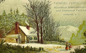 Farmers Fertilizer Phosphate Syracuse NY Lovely Winter Snow Cottage Scene 1880s