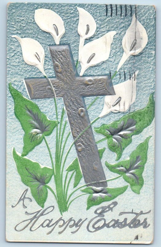 Minneapolis MN Postcard Easter Cross Lily Flowers Embossed Posted Antique