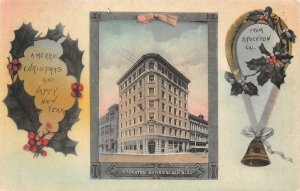 Christmas, Stockton, CA Saving & Loan Bldg c1910s Hand-Colored Vintage Postcard