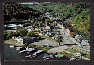 IA Aerial View Main St Street McGregor Iowa Postcard Stores Marina Boats PC