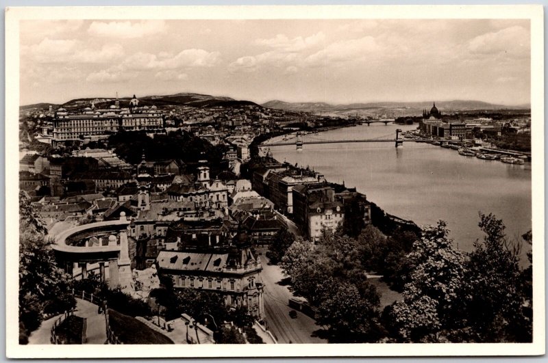Budapest Hungary Kilatas a Szent Gellert Hegyrol Aussicht RPPC Photo Postcard