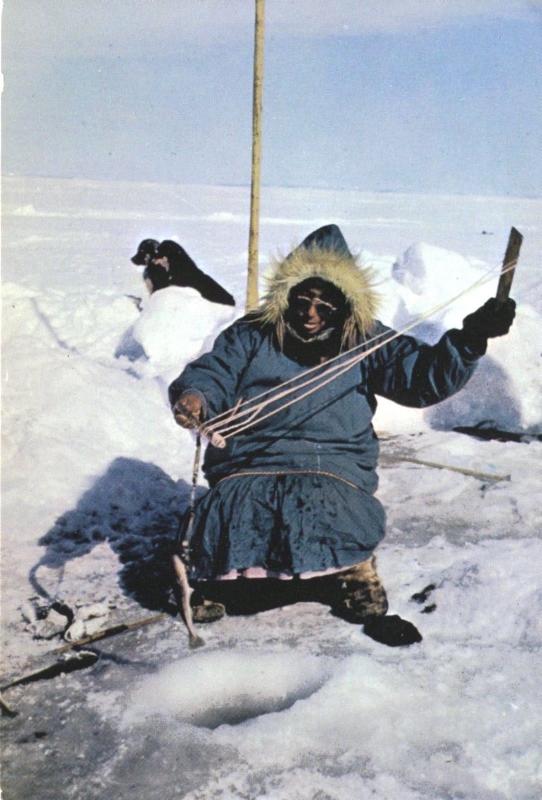 Inuit Ice Fishing Northwest Territories Eskimo Village Indigenous Postcard D20 