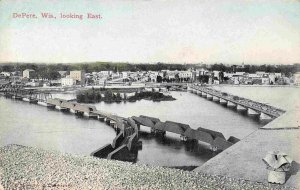 Multiple Bridges Looking East DePere Wisconsin 1910c postcard