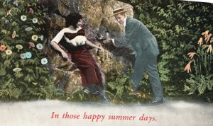 Vintage Postcard 1921 Lovers Couple At The Park In Those Happy Summer Days