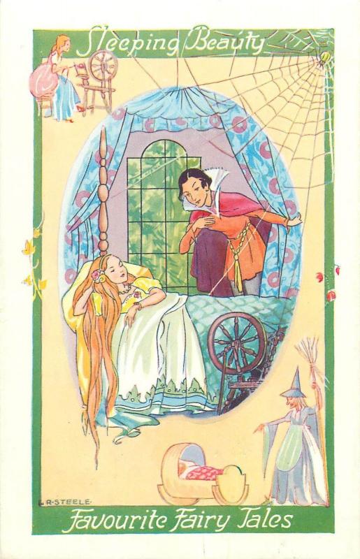 Favourite Fairy Tales L. R. Steele repro postcard - Sleeping Beauty