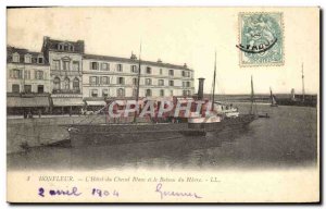 Old Postcard Honfleur L & # 39Hotel of White Horse and Boat Harbor