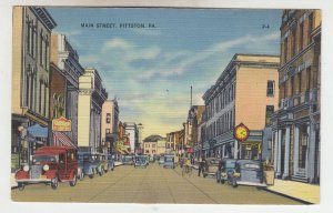 P2073, vintage postcard old cars signs clock etc main st. pittston penn unused