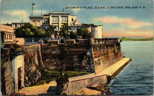 Vtg 1930s Governor's Palace Old Walls and Gate San Juan Puerto Rico PR Postcard