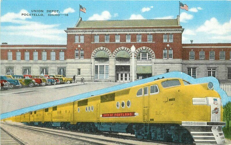 Idaho 1940s Streamliner Railroad Postcard Union Depot Moore Kropp 21-3059