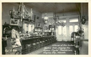 RPPC Interior of Washoe Club, Crystal Chandeliers, Virginia City NV Zan T-632