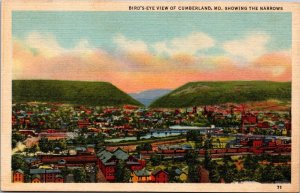 Postcard MD Cumberland Bird's Eye view showing narrows