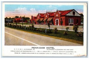 Alexandria Virginia VA Postcard Penn-Daw Hotel Exterior Building c1934 Vintage