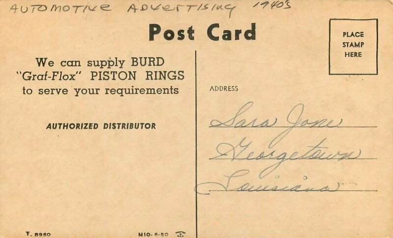 1950 Burd Graf-Flox Piston Ring Advertising Fire Engine Sid Hix Artist Postcard